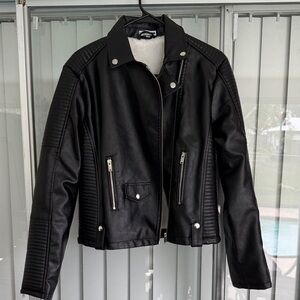 Fashion Nova Black Faux Leather aviator Jacket